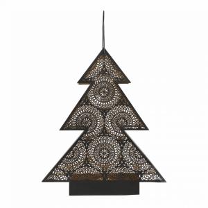 Kerstboom Windlicht metaal zwart-goud 34x9x40 cm